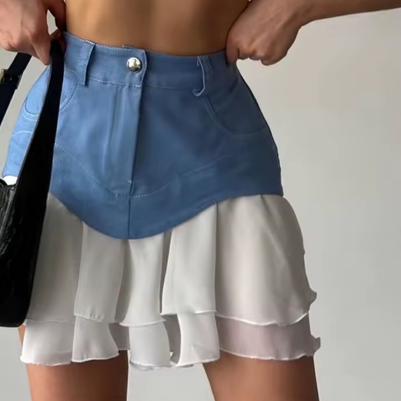 Dresses & Skirts - Denim Skirts Women Elegant High WaistZipper Pockets Pleasted Mini Skirt Female